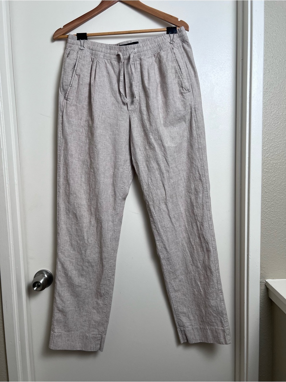 Abercrombie & Fitch Linen Blend Loose Pants Women's M Long Oatmeal Drawstring